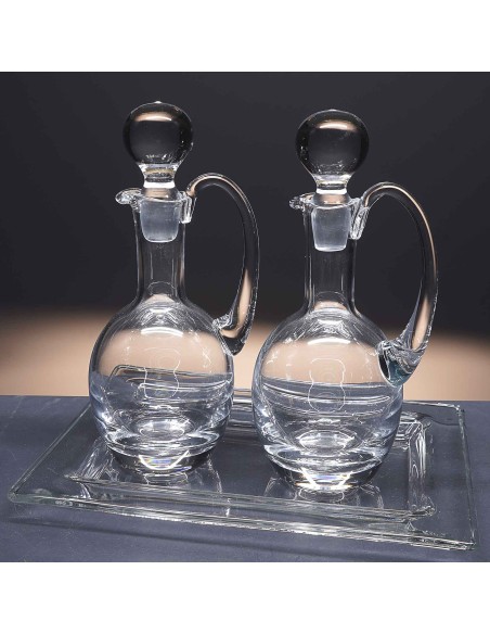 Juego de aceitera y vinagrera de cristal+bandeja de cristal - Colección 12695.