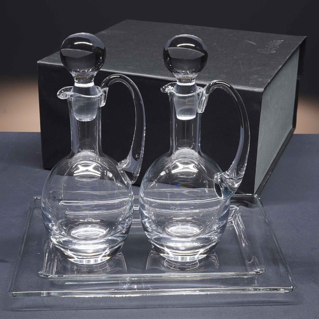 Juego de aceitera y vinagrera de cristal+bandeja de cristal - Colección 12695.
