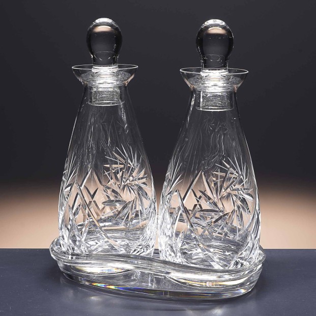 Juego de aceitera y vinagrera de cristal + bandeja de cristal - Colección TOSCANA - Talla 082.