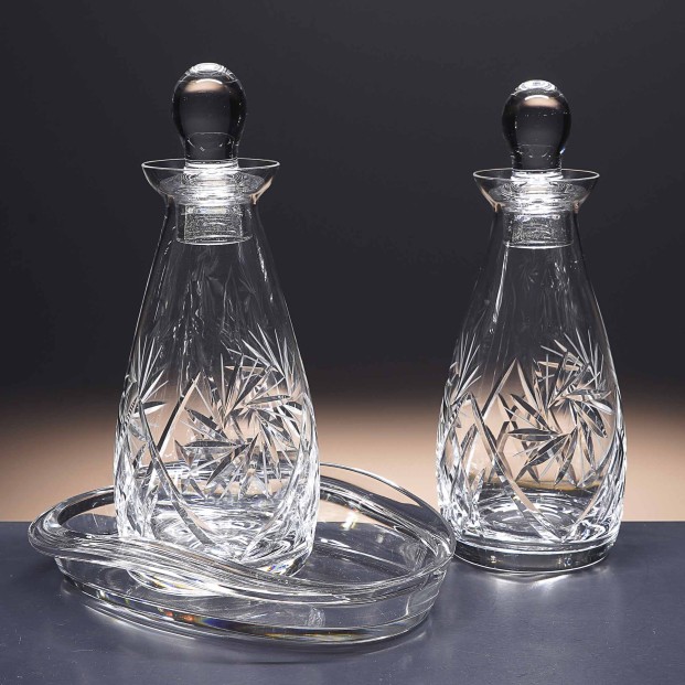 Juego de aceitera y vinagrera de cristal + bandeja de cristal - Colección TOSCANA - Talla 082.