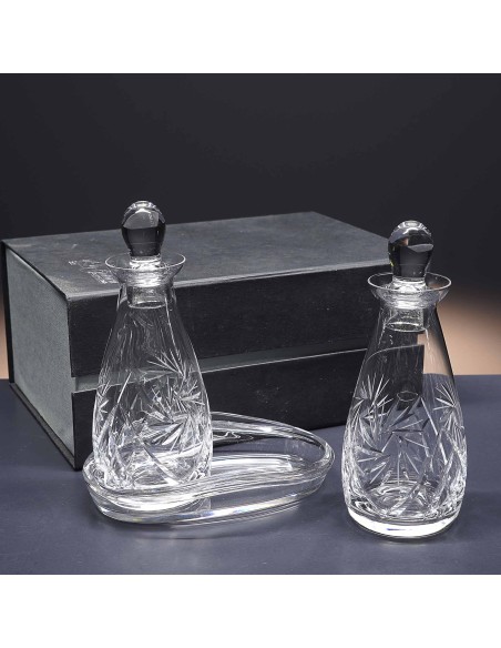Juego de aceitera y vinagrera de cristal + bandeja de cristal - Colección TOSCANA - Talla 082.