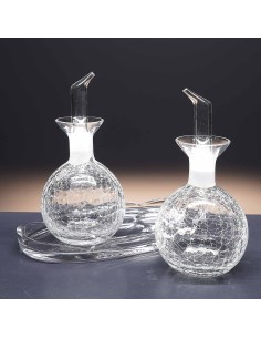 Juego de aceitera y vinagrera de cristal + bandeja de cristal - Colección CRAQUELE - Talla Liso. 2