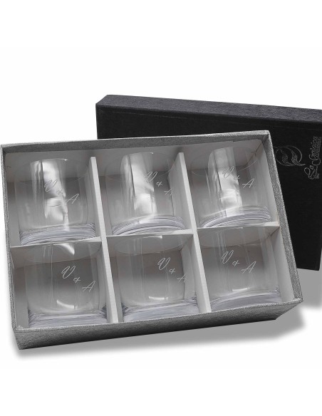 Juego de 6 vasos bajos de cristal para whisky o agua - Colección GOGO-GRABADO - Grabación personalizada.