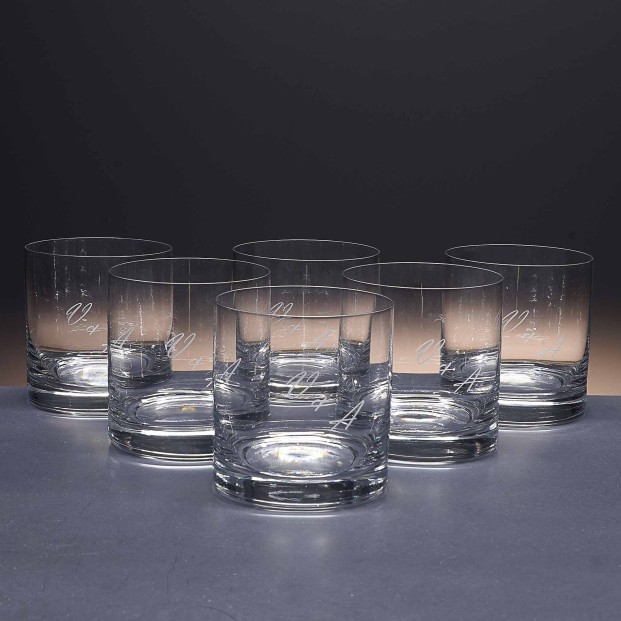 Juego de 6 vasos bajos de cristal para whisky o agua - Colección GOGO-GRABADO - Grabación personalizada.
