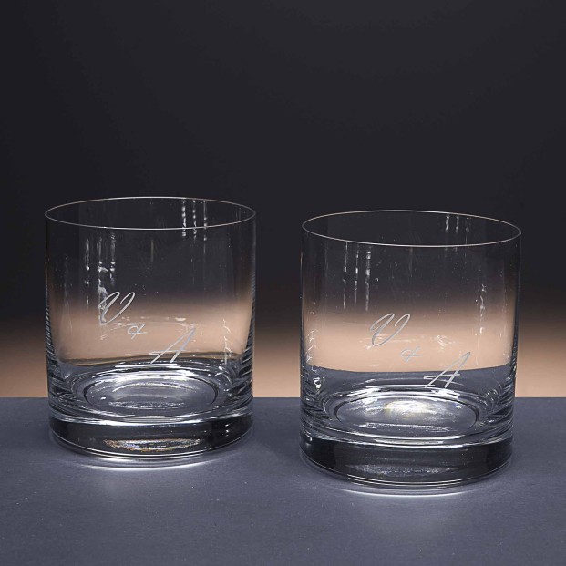 Juego de 6 vasos bajos de cristal para whisky o agua - Colección GOGO-GRABADO - Grabación personalizada.