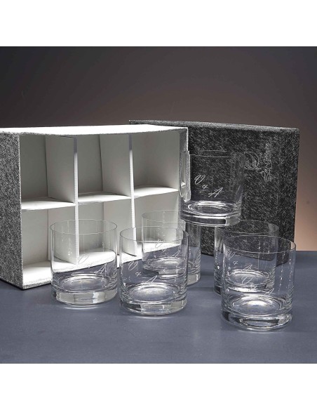 Juego de 6 vasos bajos de cristal para whisky o agua - Colección GOGO-GRABADO - Grabación personalizada.