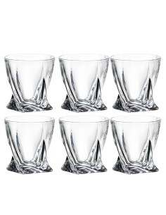 Juego de 6 vasos bajos de cristal para whisky o agua - Colección QUADRO.