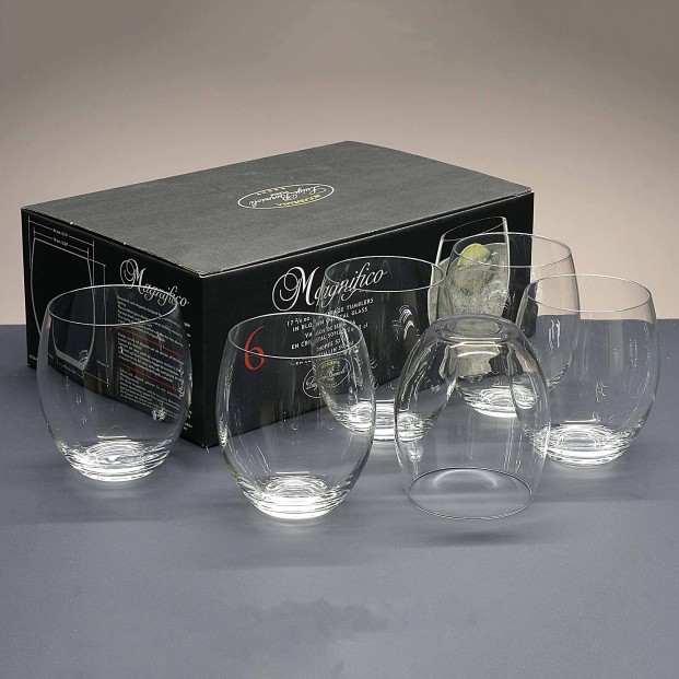 Juego de 6 vasos bajos de cristal para whisky o agua - Colección MAGNIFICO.