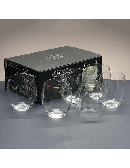 Juego de 6 vasos bajos de cristal para whisky o agua - Colección MAGNIFICO.