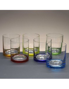 Juego de 6 vasos bajos de cristal para whisky o agua - 6 colores - Colección CLASSIC.