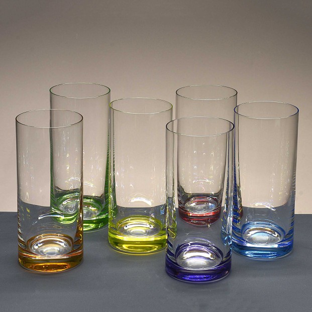 Juego de 6 vasos altos de cristal para whisky o agua - 6 colores - Colección CLASSIC.