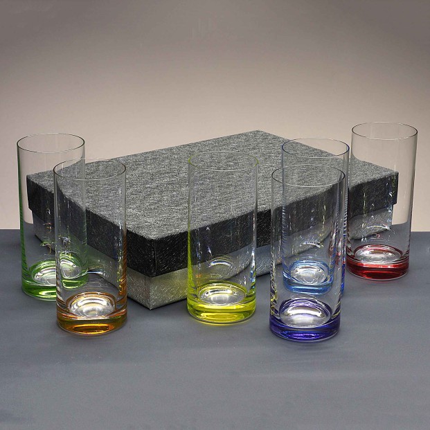 Juego de 6 vasos altos de cristal para whisky o agua - 6 colores - Colección CLASSIC.