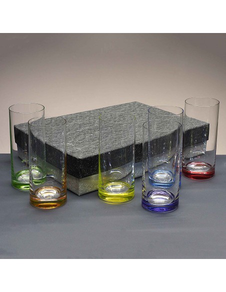 Juego de 6 vasos altos de cristal para whisky o agua - 6 colores - Colección CLASSIC.