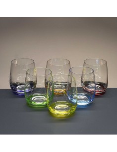 Juego de 6 vasos bajos de cristal para whisky o agua - 6 colores - Colección COOL.