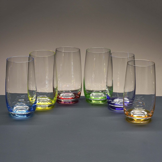 Juego de 6 vasos altos de cristal para whisky o agua - 6 colores - Colección COOL.