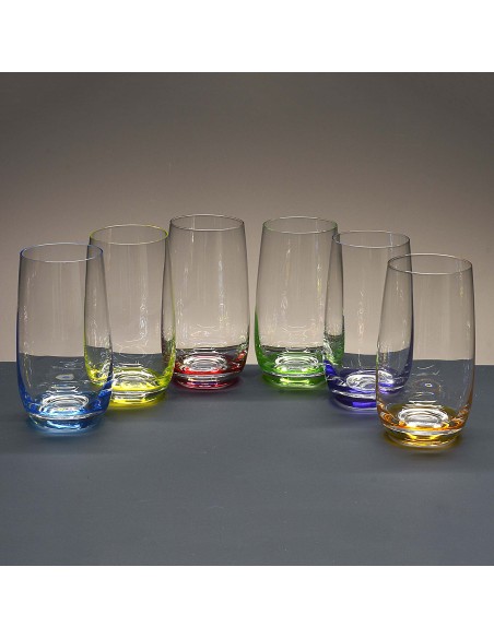 Juego de 6 vasos altos de cristal para whisky o agua - 6 colores - Colección COOL.