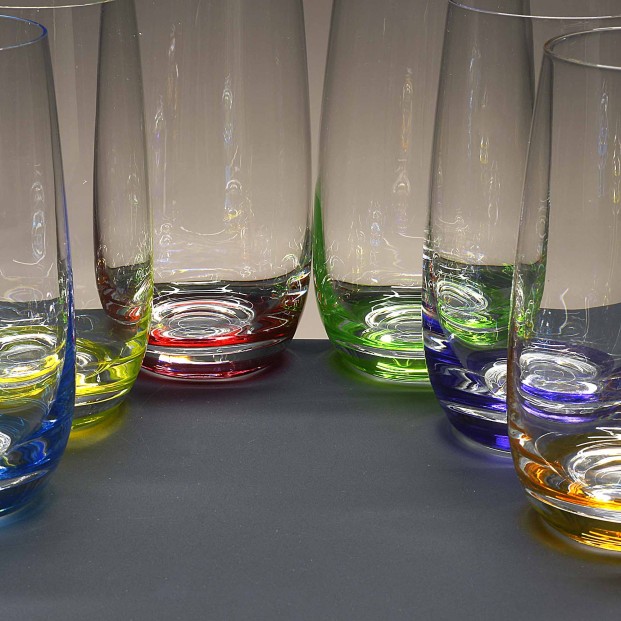 Juego de 6 vasos altos de cristal para whisky o agua - 6 colores - Colección COOL.