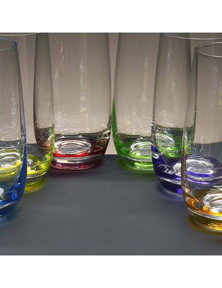 Juego de 6 vasos altos de cristal para whisky o agua - 6 colores - Colección COOL.