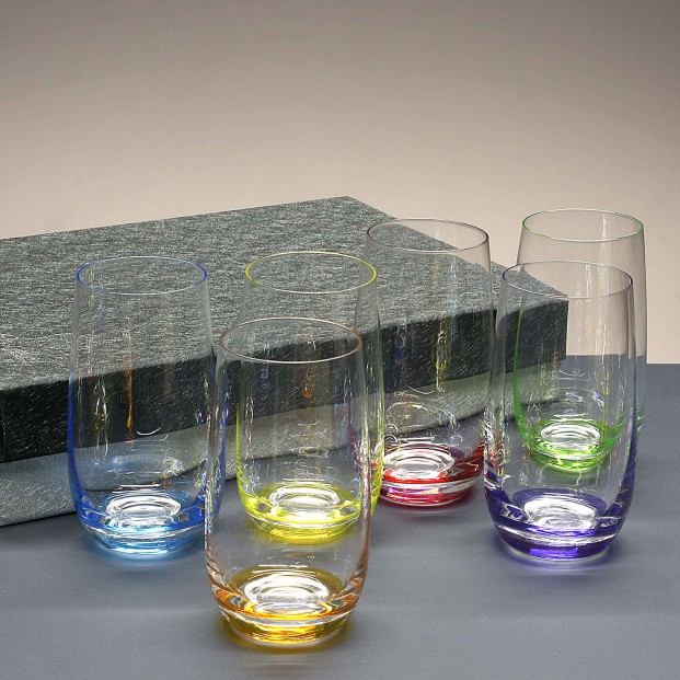 Juego de 6 vasos altos de cristal para whisky o agua - 6 colores - Colección COOL.