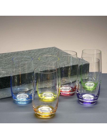 Juego de 6 vasos altos de cristal para whisky o agua - 6 colores - Colección COOL.