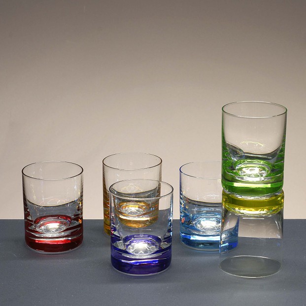 Juego de 6 vasos de cristal para chupitos de licor o whisky - 6 colores - Colección CLASSIC.