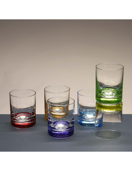 Juego de 6 vasos de cristal para chupitos de licor o whisky - 6 colores - Colección CLASSIC.