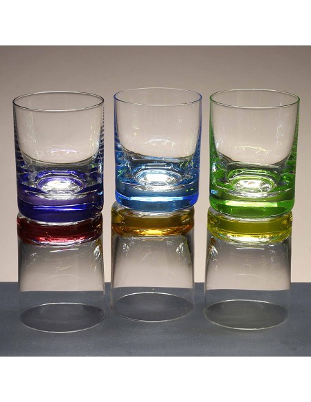 Juego de 6 vasos de cristal para chupitos de licor o whisky - 6 colores - Colección CLASSIC.