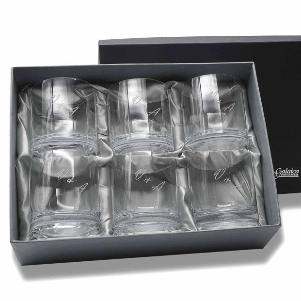 Set de 6 vasos bajos para whisky o agua - Colección GOGO-GRABADO - Grabación personalizada.