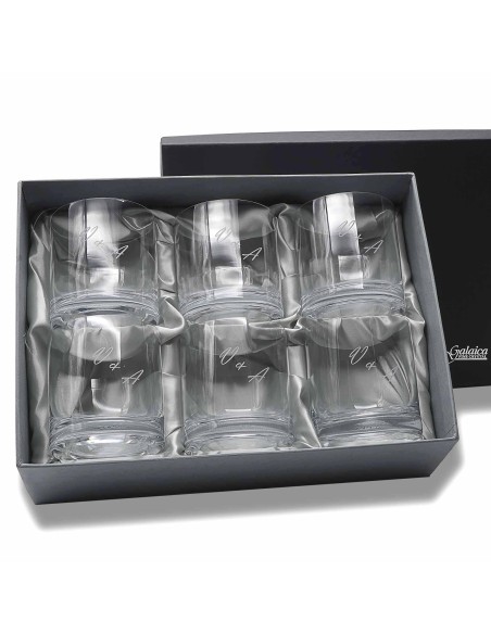 Set de 6 vasos bajos para whisky o agua - Colección GOGO-GRABADO - Grabación personalizada.