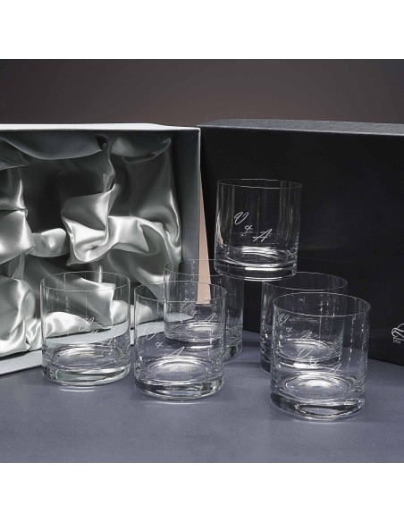 Set de 6 vasos bajos para whisky o agua - Colección GOGO-GRABADO - Grabación personalizada.
