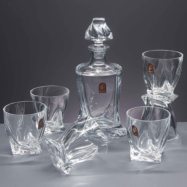 Set de 6 vasos bajos para whisky o agua+botella - Colección QUADRO.