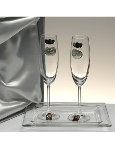 Set de 2 copas de cristal para champán+bandeja de cristal centrada - Colección GASTRO-ANIVERSARIO BILAMINADO - Talla Liso. 2