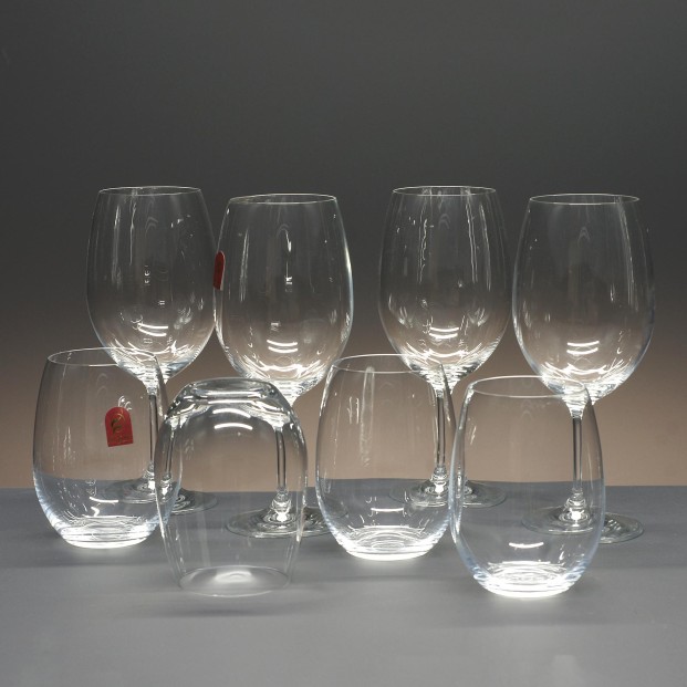 Set de 4 vasos bajos para whisky o agua+4 copas para vino - Colección CRISTALLIN.