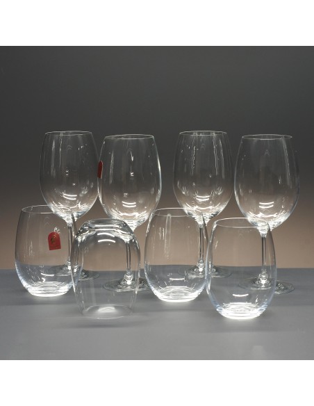 Set de 4 vasos bajos para whisky o agua+4 copas para vino - Colección CRISTALLIN.