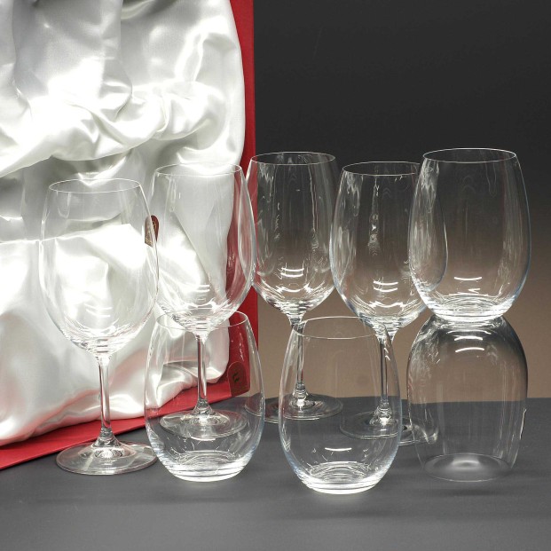 Set de 4 vasos bajos para whisky o agua+4 copas para vino - Colección CRISTALLIN.