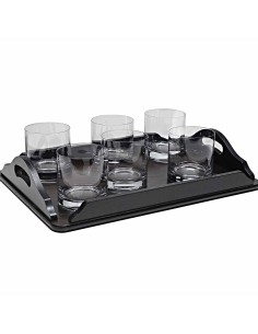 Set de 6 vasos bajos para whisky o agua+bandeja de madera color wenge rectangular - Colección GOGO.