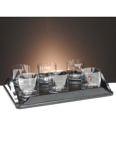 Set de 6 vasos bajos para whisky o agua+bandeja de madera color wenge rectangular - Colección GOGO. 2