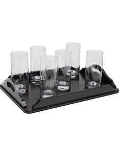 Set de 6 vasos altos para whisky o agua+bandeja de madera color wenge rectangular - Colección 1127.