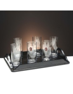 Set de 6 vasos altos para whisky o agua+bandeja de madera color wenge rectangular - Colección 1127. 2