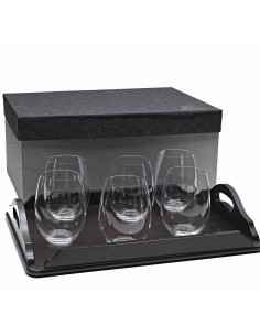 Set de 6 vasos bajos para whisky o agua+bandeja de madera color wenge rectangular - Colección CRISTALLIN.