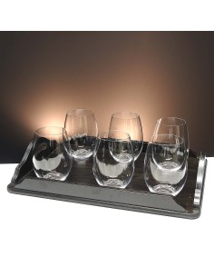 Set de 6 vasos bajos para whisky o agua+bandeja de madera color wenge rectangular - Colección CRISTALLIN. 2