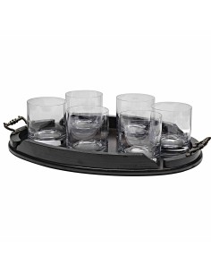 Set de 6 vasos bajos para whisky o agua+bandeja de madera color wenge ovalada - Colección GOGO.