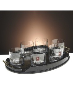 Set de 6 vasos bajos para whisky o agua+bandeja de madera color wenge ovalada - Colección GOGO. 2