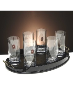Set de 6 vasos altos para whisky o agua+bandeja de madera color wenge ovalada - Colección 1127. 2