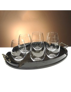 Set de 6 vasos bajos para whisky o agua+bandeja de madera color wenge ovalada - Colección CRISTALLIN. 2