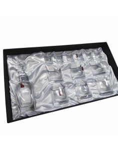 Set de 6 vasos bajos de cristal para whisky o agua+chupitos+botella - Colección GOGO.