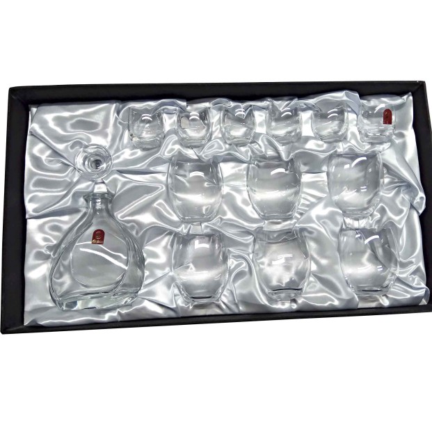 Set de 6 vasos bajos de cristal para whisky o agua+chupitos+botella - Colección MAGNIFICO.