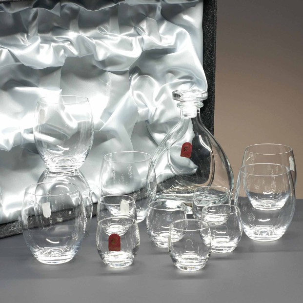 Set de 6 vasos bajos de cristal para whisky o agua+chupitos+botella - Colección MAGNIFICO.