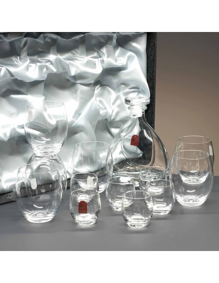 Set de 6 vasos bajos de cristal para whisky o agua+chupitos+botella - Colección MAGNIFICO.