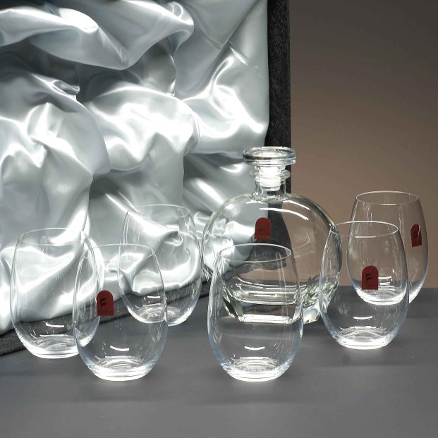 Set de 6 vasos bajos para whisky o agua+botella - Colección CRISTALLIN.